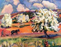 Landscape with Trees, Flowers and Peasant with Plough
