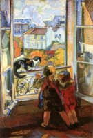 Two Children and Cat by the Window