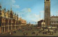 Venice:  The Piazza and Piazzetta from the Torre dell Orologio towards S. Giorgio Maggiore