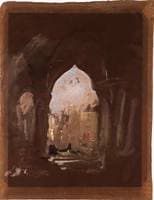 View through Medieval Arches on to a Moonlit Canal