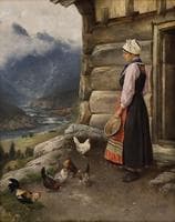 Milkmaid with hens and a cock