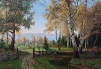 Forest Landscape with Country Road by a Lake