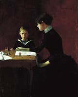 Woman and boy in interior