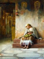 Young girl sleeping in a church