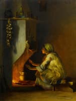 Young girl by a fire