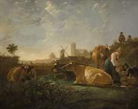 A Distant View of Dordrecht with a Milkmaid and Four Cows