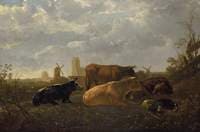 A Distant View of Dordrecht with a Sleeping Herdsman and Five Cows