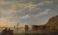 A Herdsman with Five Cows by a River