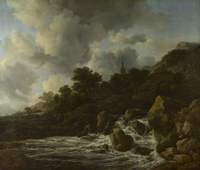 A Waterfall at the Foot of a Hill, near a Village