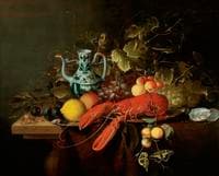 Still Life with a Lobster on a Pewter Plate, Lemons, Grapes, Apricots, Oysters, etc.