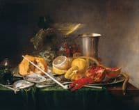 Still Life of Breakfast with Champaign Glass, Fruits and a Pipe