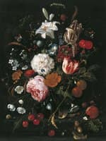 Flowers in a glass Vase with Fruit