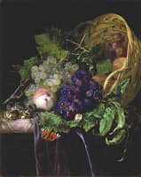 Peaches, Chestnuts and Grapes in an Overturned Basket