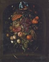 Grapes, pomegranates, apricots and other fruit in a niche