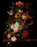 Still Life of Flowers in a Glass Vase with a Butterfly
