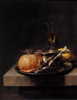 A Still Life of a Silver Brandy Cup, a Silver Spoon, an Apple, a Lemon, etc.