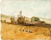 Kirkstall Abbey from the West, with Harvesters