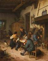 The Interior of an Inn with Peasants Playing Cards
