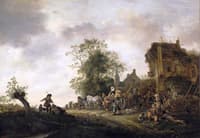 Travellers outside an inn