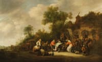Peasants Dancing and Carousing outside a Village Inn