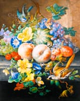 Still Life of Flowers and Fruits, with Two Birds