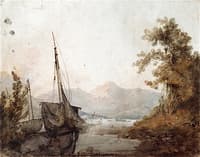 River Landscape with Distant Mountains