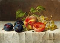 Still life with peaches, plums, and grapes