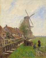 Village view with windmill