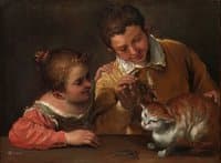 Two Children Teasing a Cat