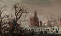 A Winter Landscape with Ice Skaters and an Imaginary Castle