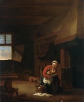 An Interior with a Mother Feeding her Child