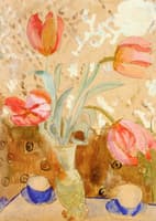 Red Tulips with Blue Cups