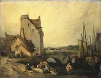 View in Brittany:  Bridge, Cottages and Washerwomen