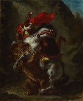 Arab Horseman Attacked by a Lion