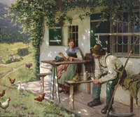 Young couple in front of a farmhouse in Upper Bavaria