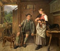 Maid, huntsman and dachshund family