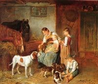 Family in a barn