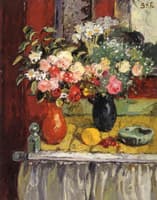 Vase of Roses and Fruit