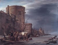 A Frozen Canal outside a City Wall of Haarlem in Winter