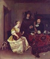 A Woman Playing a Theorbo to Two Men