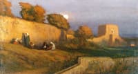 Figures by a Wall in Moonlight