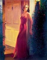 Woman In Red Gown Standing At The Door