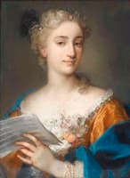 Portrait of a woman holding a musical score