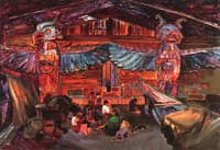 Indian House Interior with Totems
