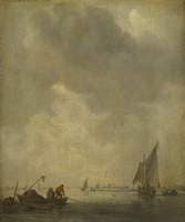 A River Scene with Fishermen Laying a Net