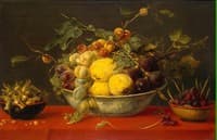 Fruit in a Bowl on a Red Cloth