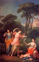 Greek Maidens Adorning a Sleeping Cupid with Flowers