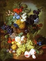Still Life of Flowers, Fruit and Bird's Nest on a Marble Ledge