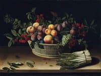 Still Life with a Basket of Fruit and a Bunch of Asparagus
