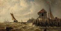 Fishing Boats off a Jetty